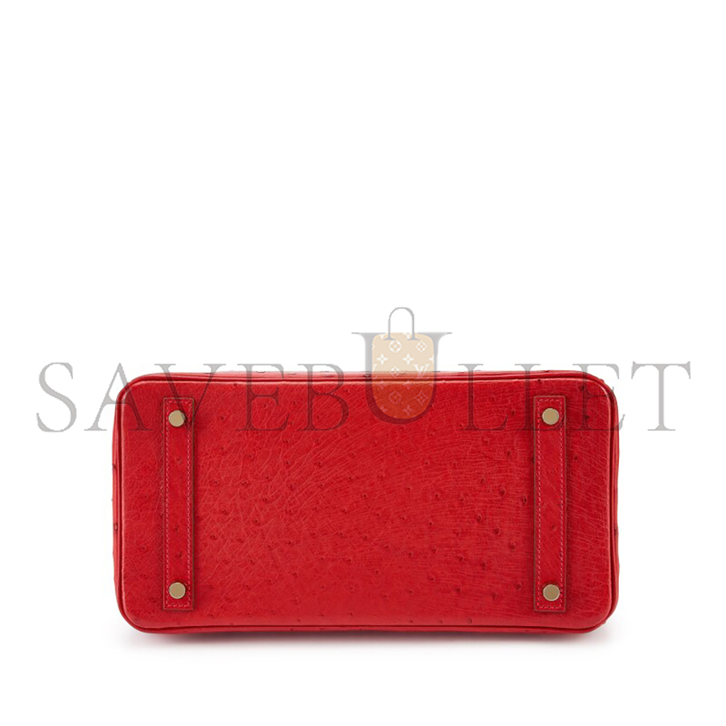 H**mes master birkin 30 ostrich leather red bag gold buckle h041933ck92 (30*22*16cm)